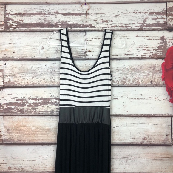 Vintage Dresses & Skirts - Vintage mix media striped knit leather maxi dress